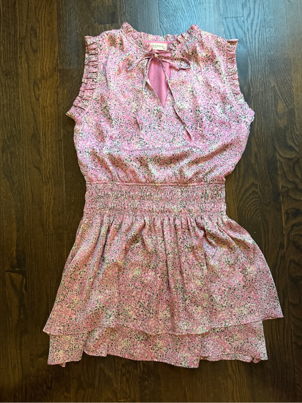 Pink Floral Smocked Waist Sleeveless Dress